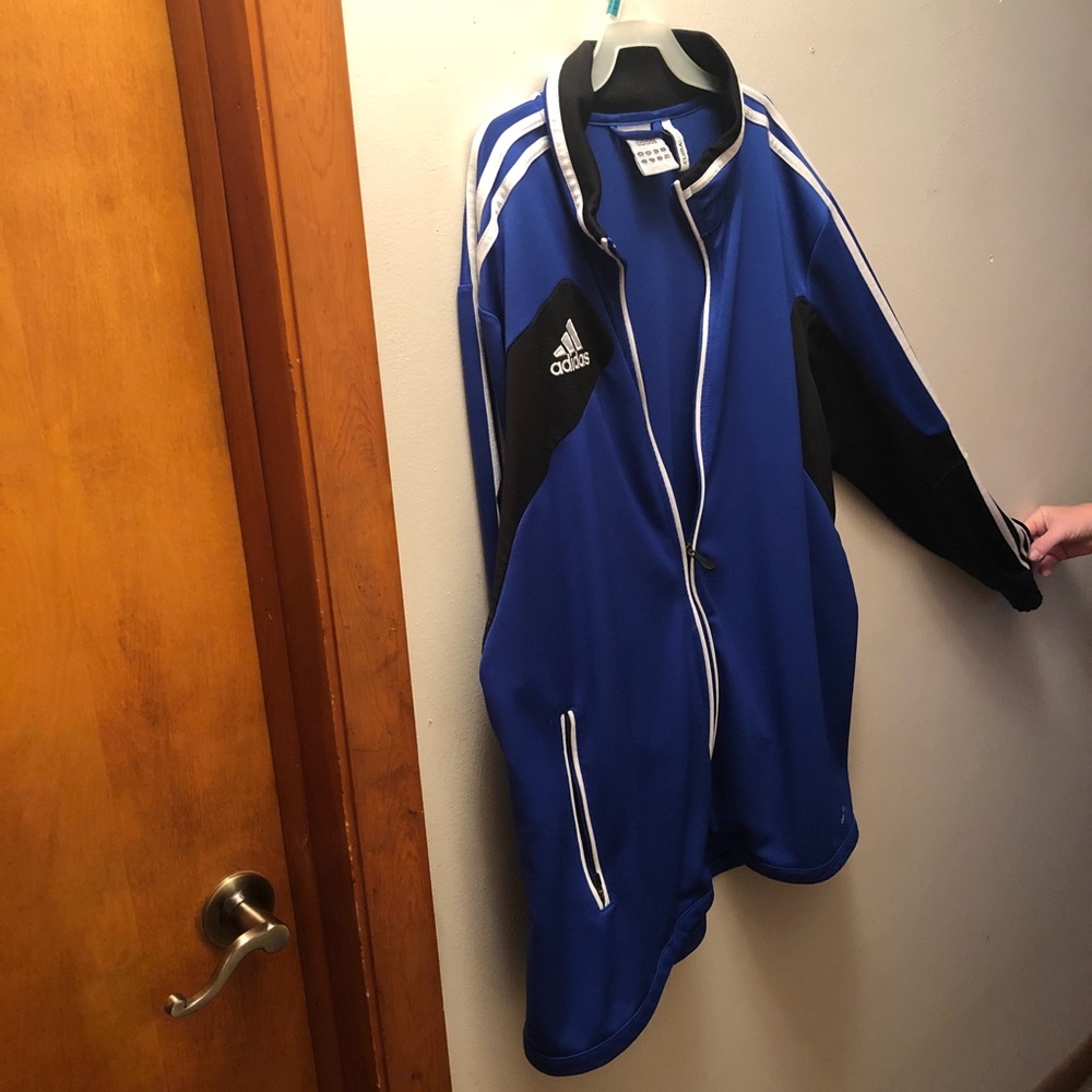 Blue and black Adidas jacket